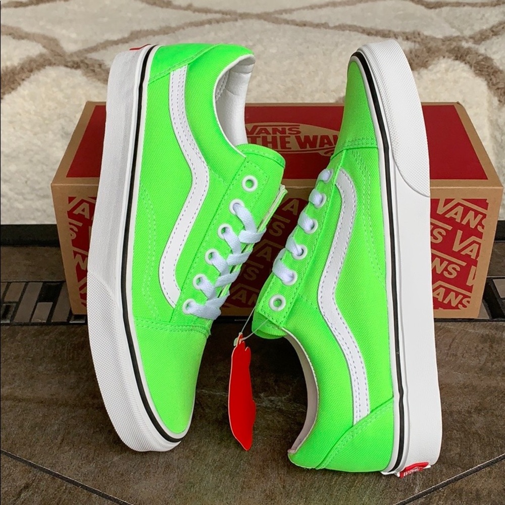 ••VANS OLD SKOOL NEON GREEN GECKO/TRUE WHITE men’s - Picture 11 of 16